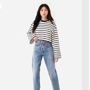 Frame Black and White Striped Crop Top Medium